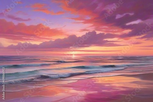 As the sun sets over the ocean the sky is painted in a breathtaking array of pinks oranges © Mamer