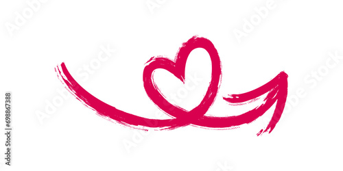 Heart shaped arrow. Brush painted love arrow with marker texture. Vector illustration isolated in white background