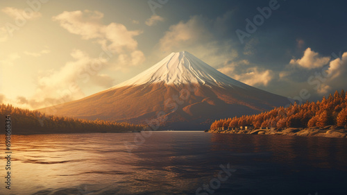 富士山と紅葉と湖 Mount Fuji and Autumn leaves and lake in Japan photo