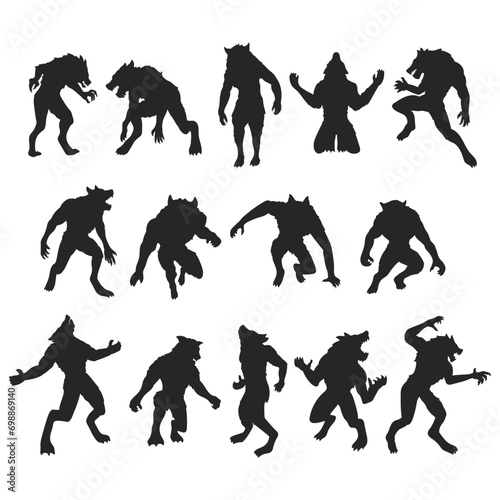 Illustration of a howling werewolf silhouette, Vector wolfman 

