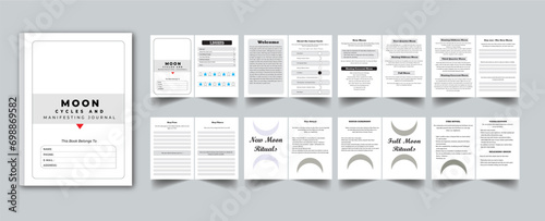 Moon Cycles and Manifesting Journal With cover page layout template design