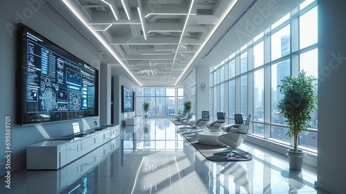 The office building air conditioning centralized control system embodies the concept of AI intelligent room temperature control. Generative AI. photo