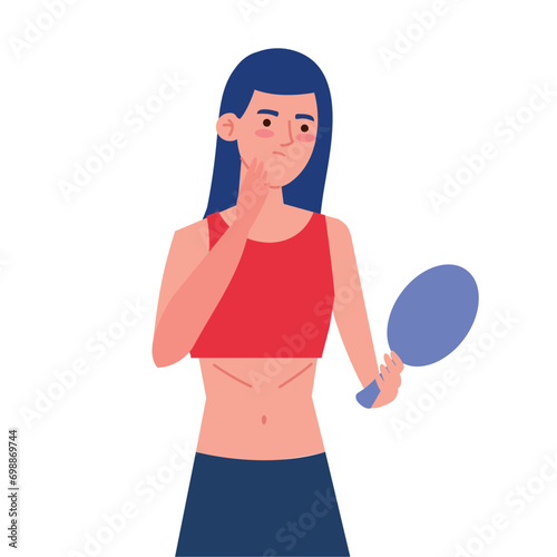 anorexia woman holding a mirror
