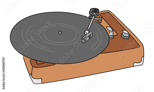 line art color of retro old classic portable music turntable vinyl disc jockey