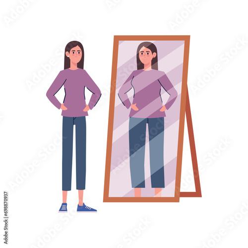 anorexia woman in front of the mirror