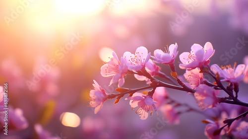 Beautiful warm background picture of cherry blossoms blooming in spring 