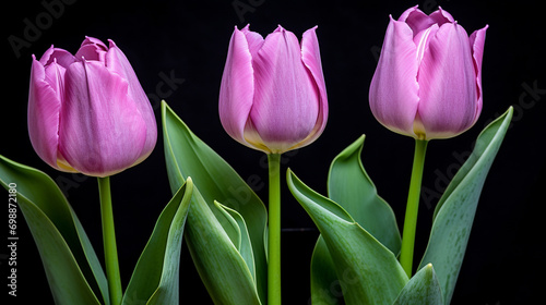 pink tulips on black background HD 8K wallpaper Stock Photographic Image 