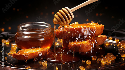 honey dripping from a dipper HD 8K wallpaper Stock Photographic Image 