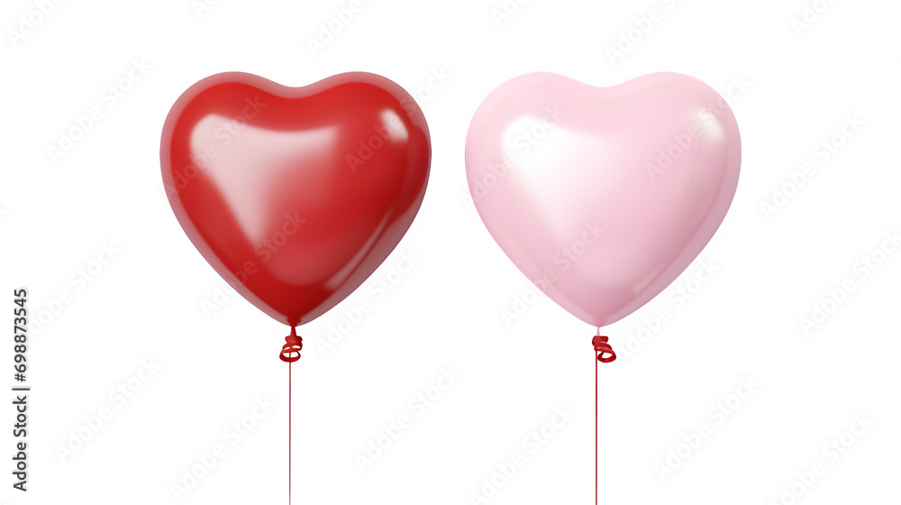 Red and pink heart shaped balloons isolated on transparent or white background Red and pink heart shaped balloons isolated on transparent or white background
