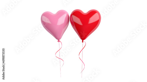 Red and pink heart shaped balloons isolated on transparent or white background	