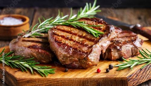 A Whisper of Herbs, a Sizzle of Delight: Rosemary's Touch, Chops Charmed, Cutting Board's Rustic Canvas