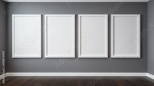 Monochromatic Elegance : Gallery of gray wallpaper with four white picture frame mockups

