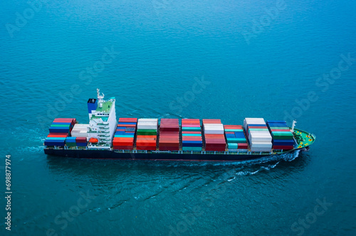 Fototapeta Naklejka Na Ścianę i Meble -  Ship of Business Logistics Cargo concept and the map global partner connection of Container Cargo freight ship for Import Export ,which The logistic and transportation of International scene