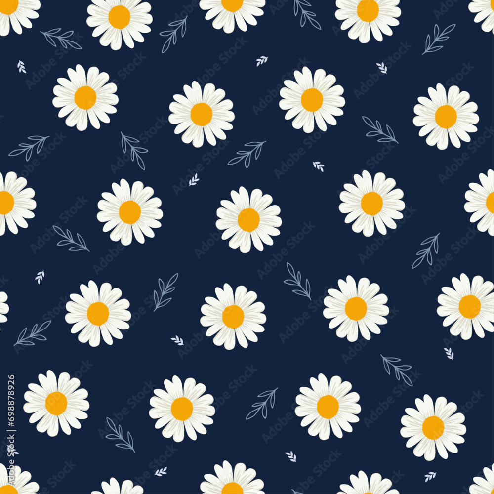 Chamomile, Daisy Floral Pattern. Suitable for Accessories, Home Décor, Stationary, Textile & Fabric, Wallpaper, Website or any other Printing Purposes. Vector Illustration.