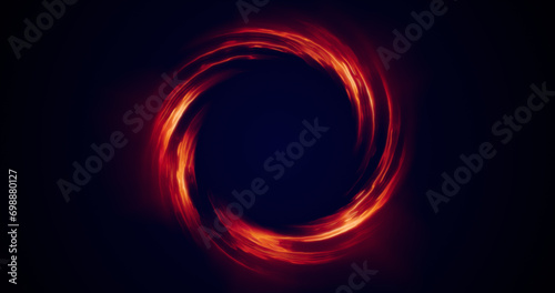 Looped twirl circle of stripes and lines of bright yellow orange beautiful magical energy glowing neon, round frame. Abstract background