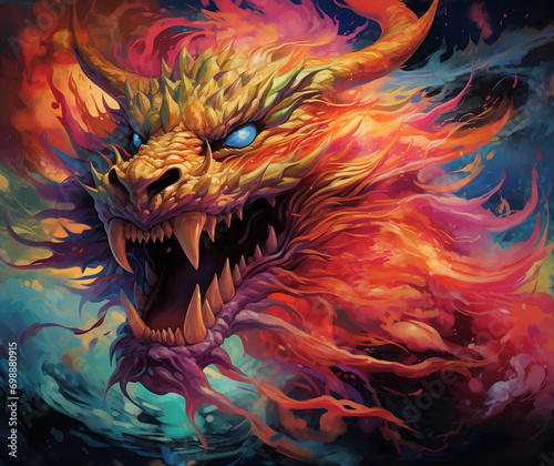 dragon with rainbow smoke, generative ai