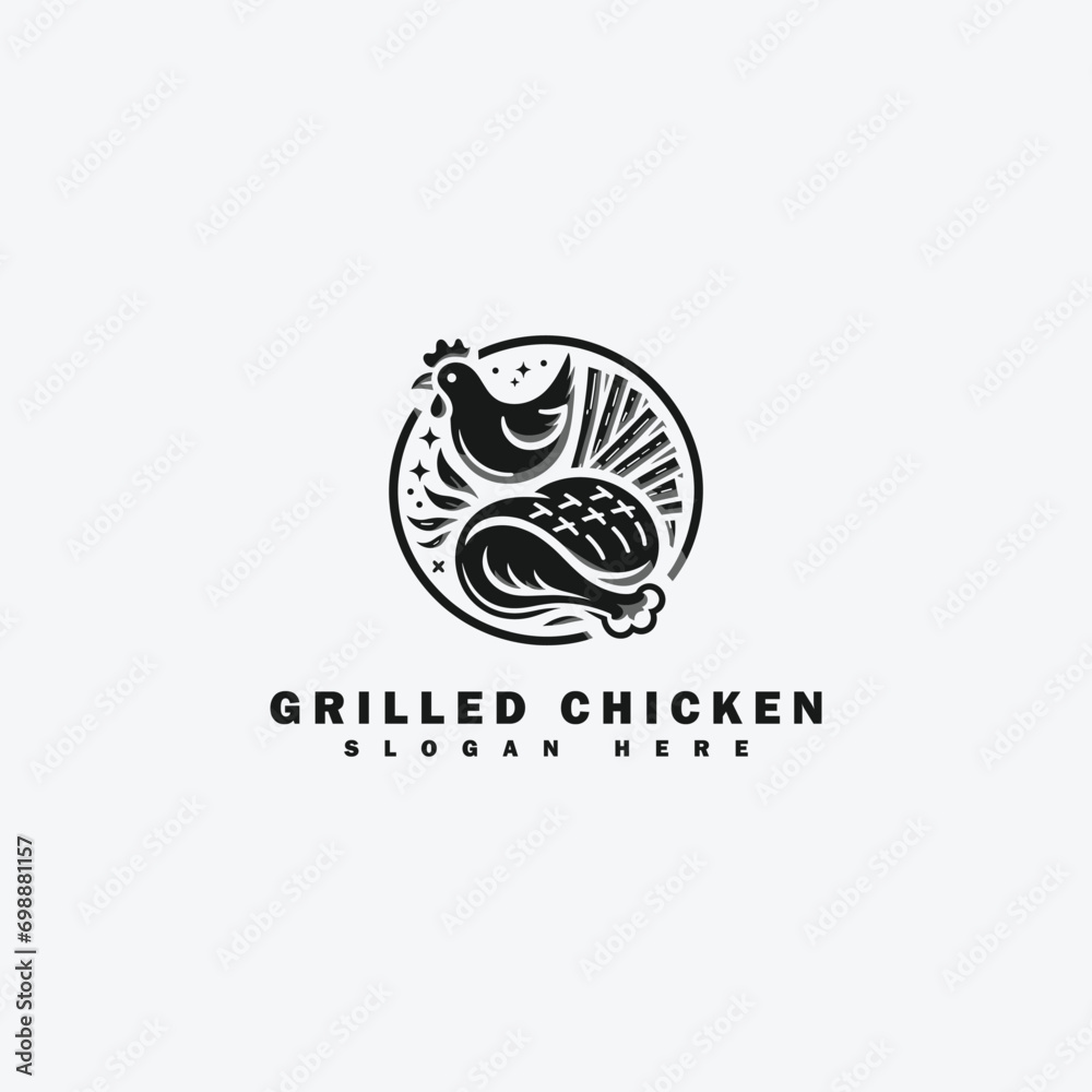 grilled chicken logo design, with a simple style, suitable for grilled chicken shops grilled chicken logo design, with a simple style, suitable for grilled chicken shops