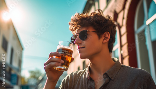young man drinking a beer,generative ai