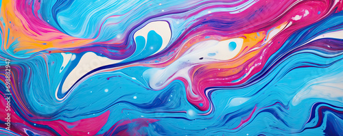 Colorful abstract painting background. Liquid marbling paint background. Fluid painting abstract texture. Intensive colorful mix of acrylic vibrant colors.