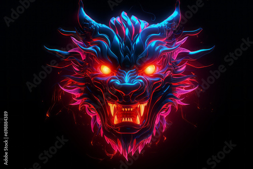 Neon LED accents,head shot,line art,Chinese Zodiac,Dragon,generative ai