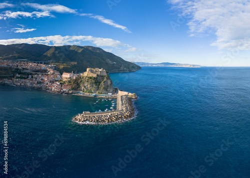 drone landscape view of the seaside town of Scilla in Calabria photo