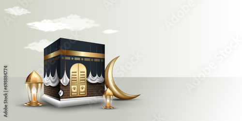Realistic islamic pilgrimage vector illustration. Ramadan theme banner design elements. photo
