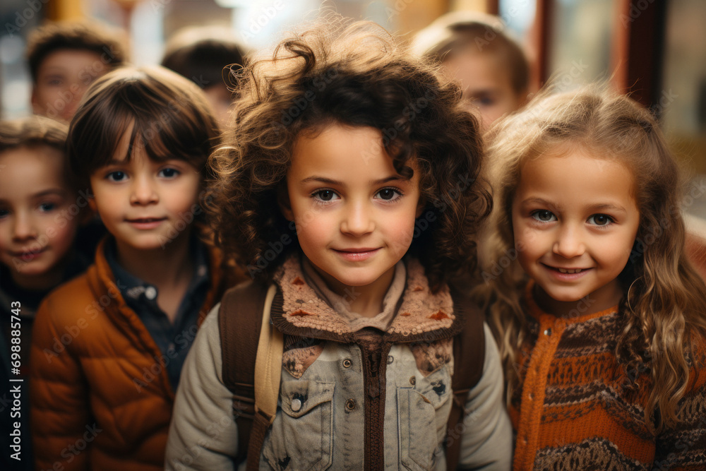 Portrait of a group of little Caucasian children in a kindergarten Portrait of a group of little Caucasian children in a kindergarten