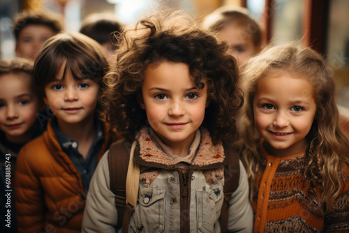 Portrait of a group of little Caucasian children in a kindergarten