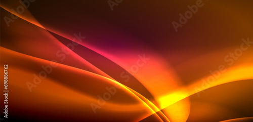 Dynamic waves in ethereal glow of neon lights. Concept merges fluidity of motion with vibrant allure of neon, crafting entrancing backdrop that embodies both vitality and futuristic sophistication