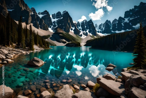 lake and mountains generated by AI technology © abdur