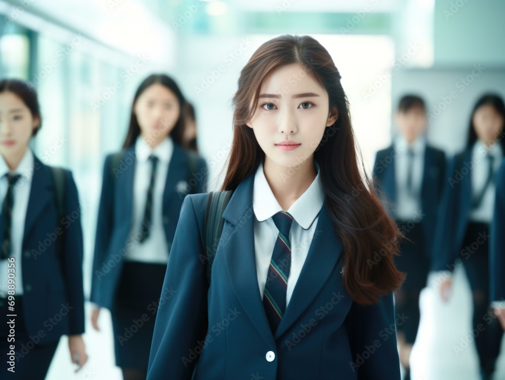 Asian female student in school uniform. Generative AI. Asian female student in school uniform. Generative AI.