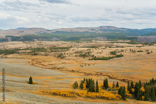 Beautiful landscape viewed from above, in the Yellowstone National Park, Wyoming, USA