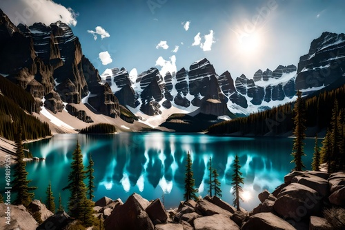 lake and mountains generated by AI technology