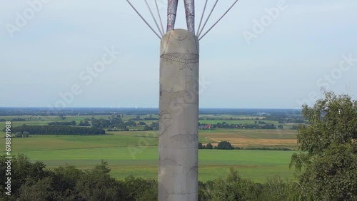 Lilienthal Monument flying hill summer Germany. Amazing aerial top view flight lift off raise up drone
4k cinematic footage photo