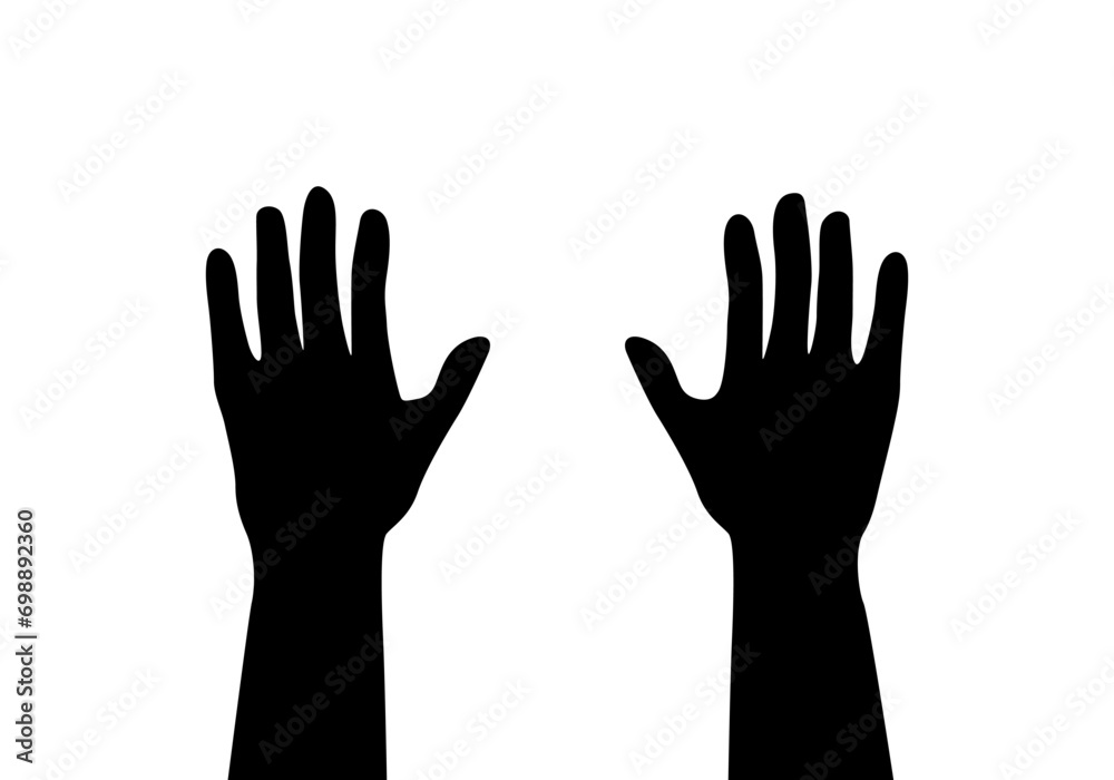 Silhouette of raised hands in vector illustration.