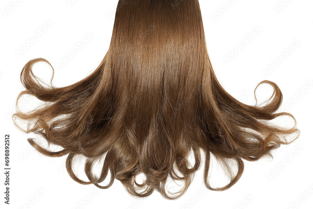 Brown hair wig isolated on white background. Hairdresser salon concept. Brown hair wig isolated on white background. Hairdresser salon concept.