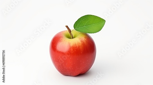 Ripe Apple with Leaf on White Background. Fresh, Healthy, Healthy Life, Fruit 