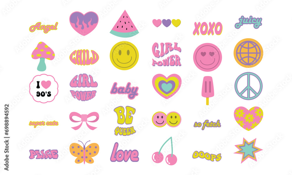 cute trendy sticker vector collection