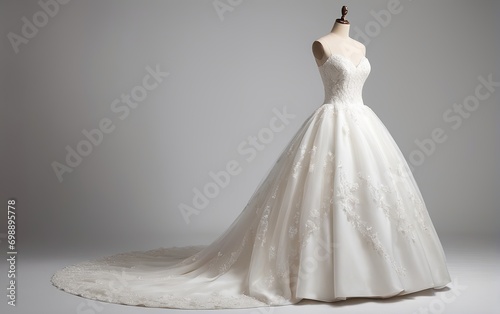 Maniqui con vestido de novia sobre fondo blanco