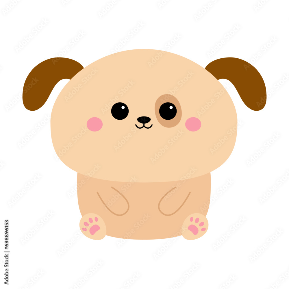 Fototapeta premium Dog sitting. Puppy face head silhouette icon. Funny kawaii doodle animal. Cute cartoon funny baby pet character. Ear, eye, tail, cheeks, paw print. Sticker. Flat design. White background.