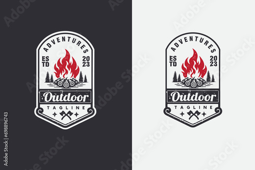 campfire firewood camping outdoor vintage badge logo design vector template illustration photo