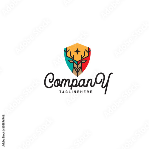 deer head shield geometric line art modern logo design vector template