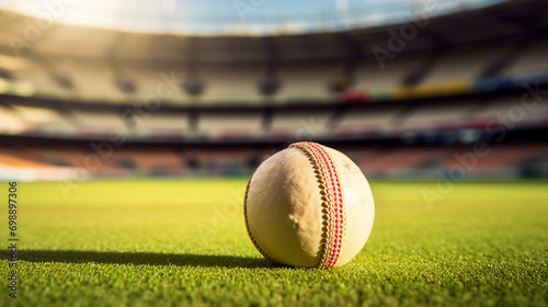 Victory Moment: Close-up of Cricket Ball and Bat - Sporting Action in the Cricket Stadium