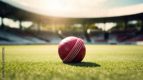 Victory Moment: Close-up of Cricket Ball and Bat - Sporting Action in the Cricket Stadium