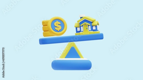 Property Equity animated 3d icon. Great for business, technology, company, websites, apps, education, marketing and promotion. Real Estate 3d icon animation. photo