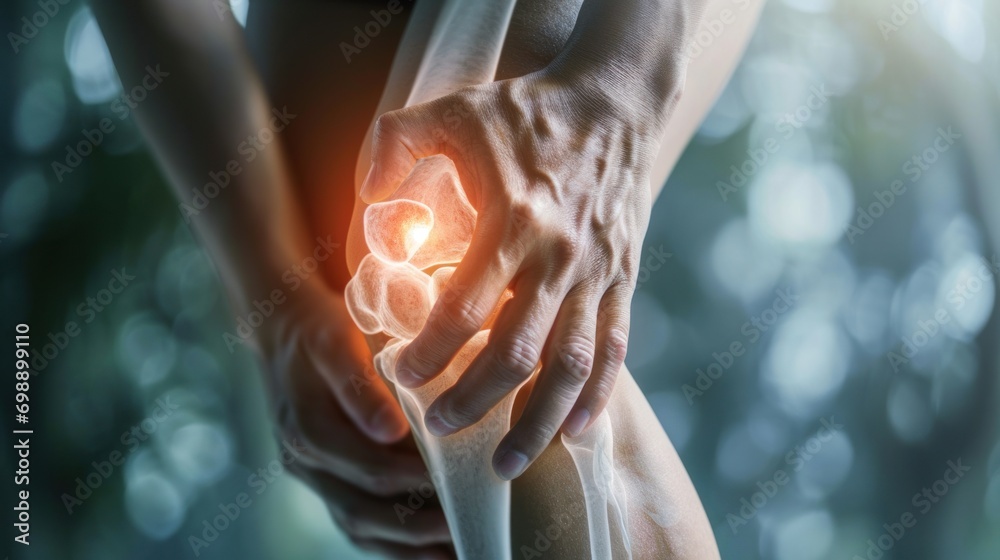 The leg and knee bone showing pain. medical use Education and Commerce - obrazy, fototapety, plakaty 