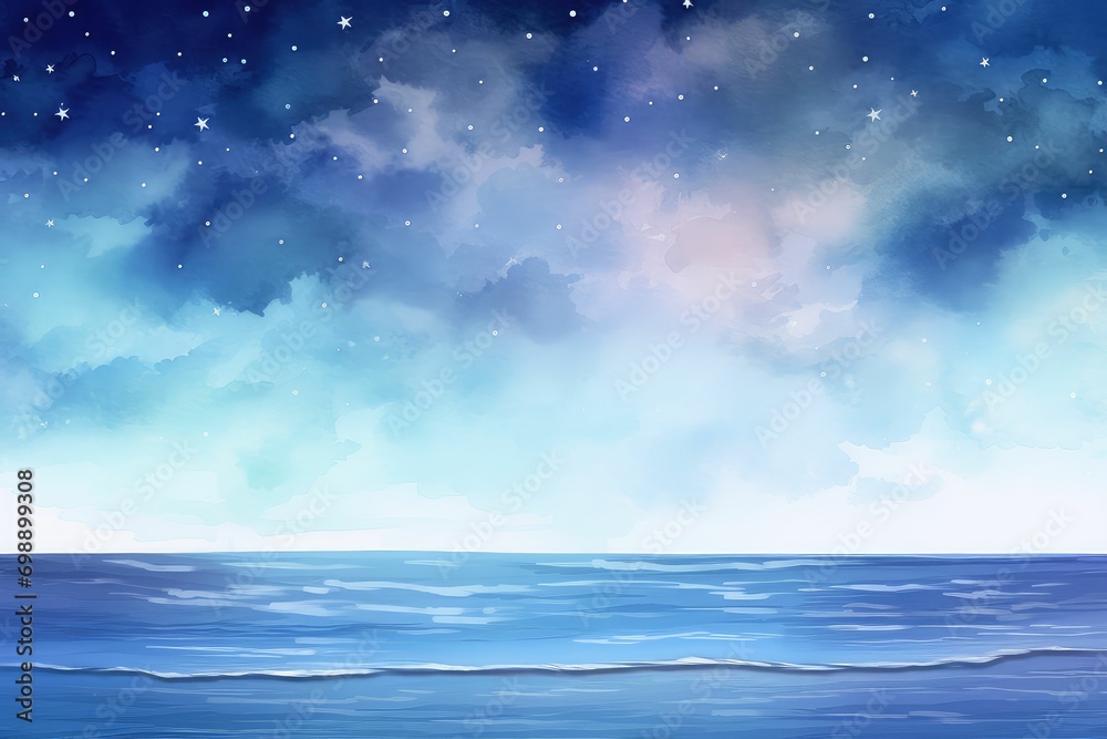Obraz premium Moonlit Watercolor Night Scene Ocean Background: Serene Seascape