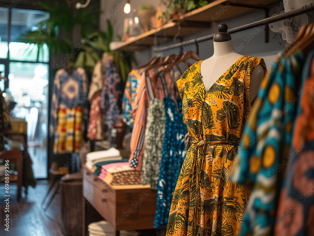 A Fashion Boutique Highlighting African-Inspired Clothing During Black History Month Merging Modern Style With Traditional Patterns