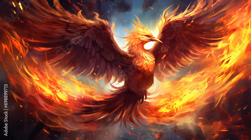 Flame phoenix in galaxy background