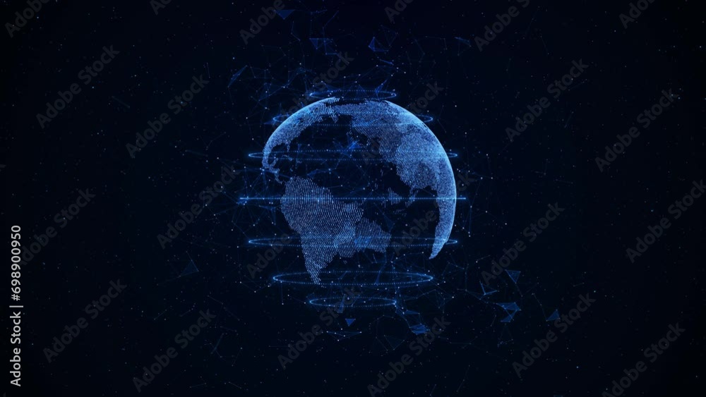 Digital earth rotating, Global network connection technology abstract background. Worldwide international internet information data, Cyber Space Globe Map news report and breaking news on world live